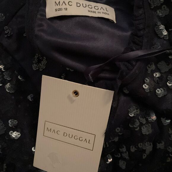 MAC DUGGAL 9192 Sequined High Neck Flutter Sleeve A Line Gown Blue 12 - Picture 15 of 15